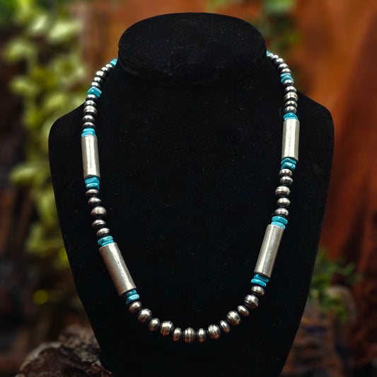 20in. Handmade Navajo Pearl Necklace w/ Kingman Turquoise