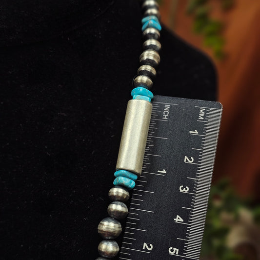 20in. Handmade Navajo Pearl Necklace w/ Kingman Turquoise