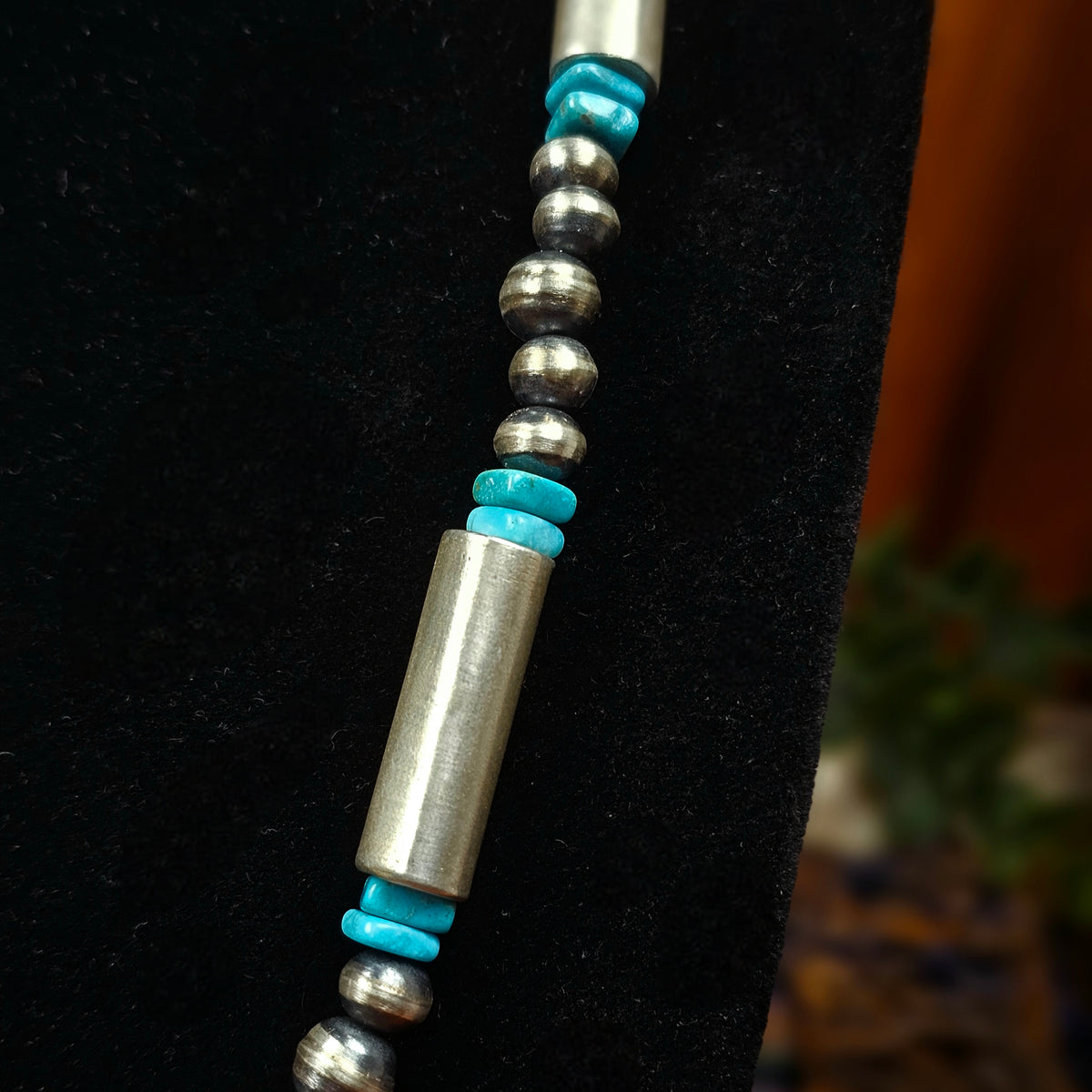 20in. Handmade Navajo Pearl Necklace w/ Kingman Turquoise