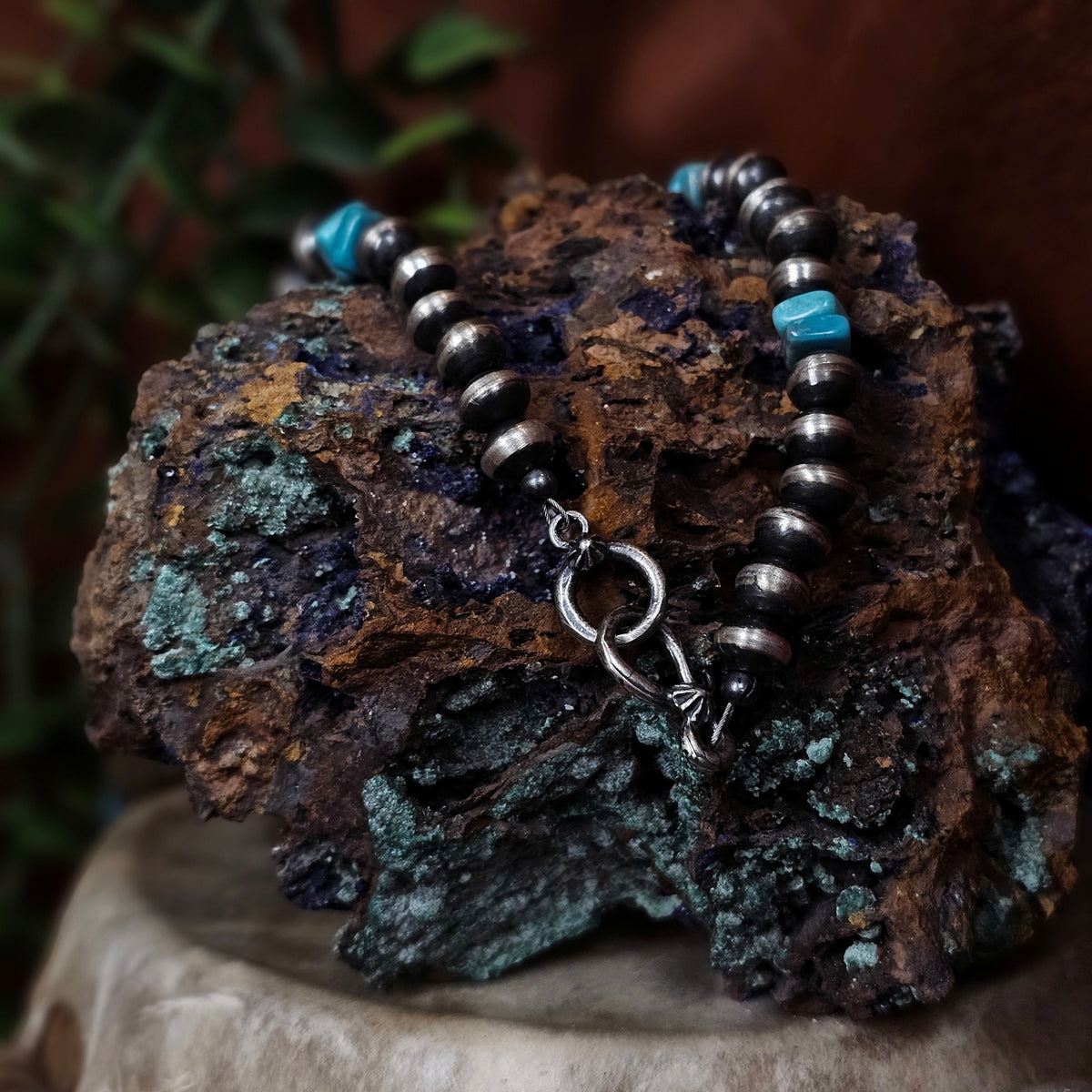 20in. Handmade Navajo Pearl Necklace w/ Kingman Turquoise