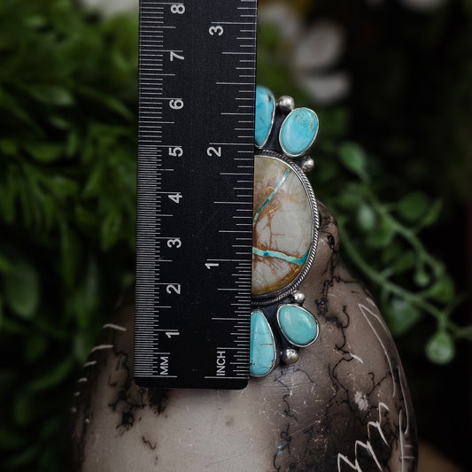 Boulder Turquoise Ring w/ White Water Turquoise - Size 7.5