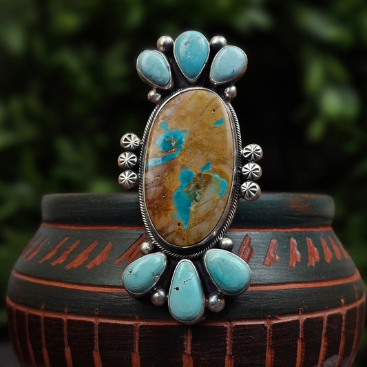Boulder Turquoise Ring w/ White Water Turquoise - Size 7