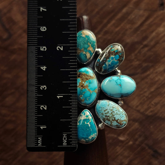 Boulder Turquoise Ring w/ Kingman Turquoise and White Water Turquoise - Size 9
