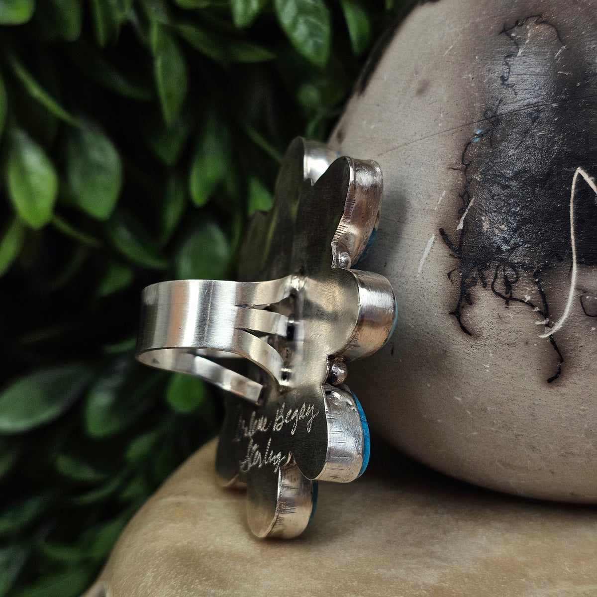 Boulder Turquoise Ring w/ Kingman Turquoise and White Water Turquoise - Size 9