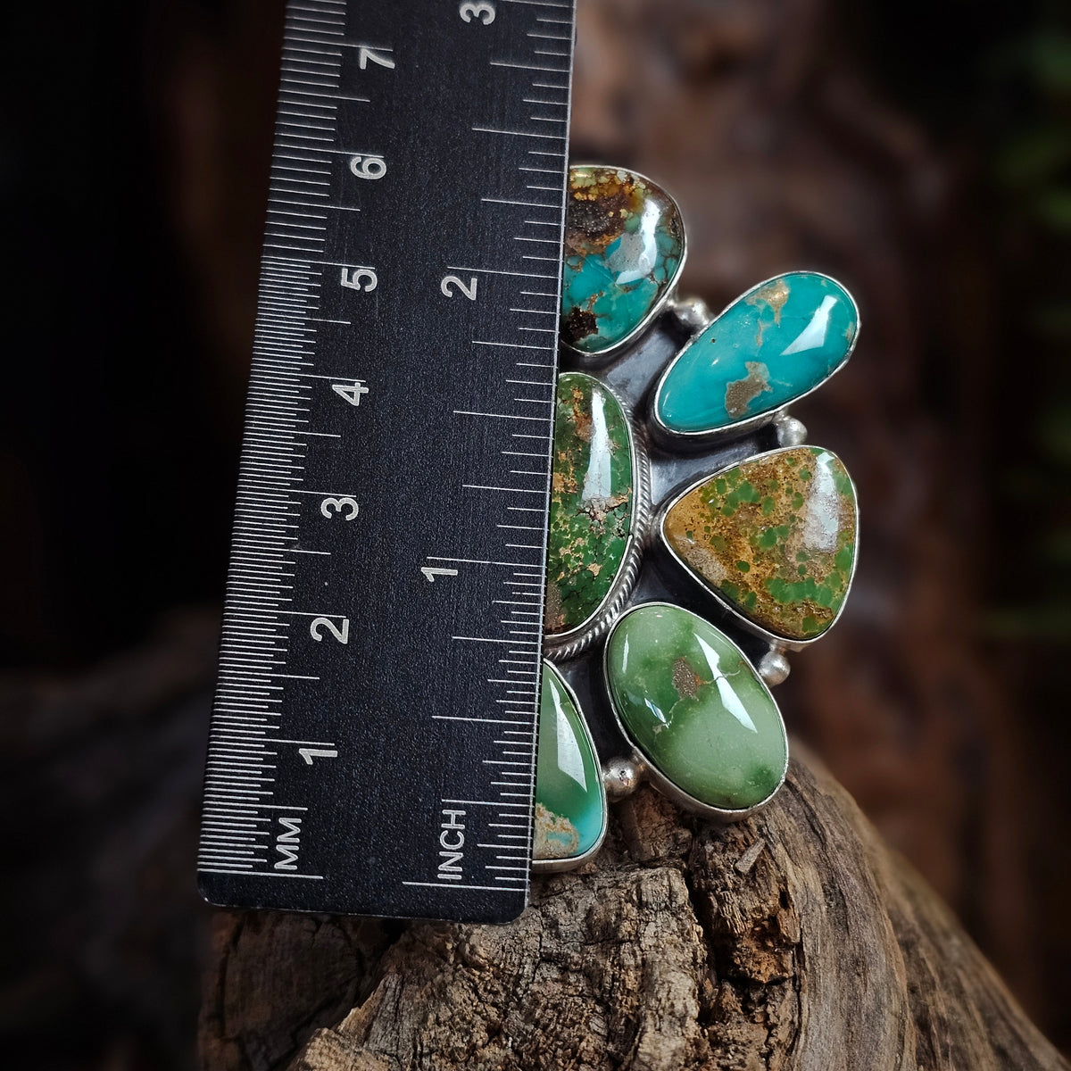 Sierra Nevada Turquoise Ring w/ Boulder Turquoise, Royston Turquoise, and Sonoran Turquoise - Size 8