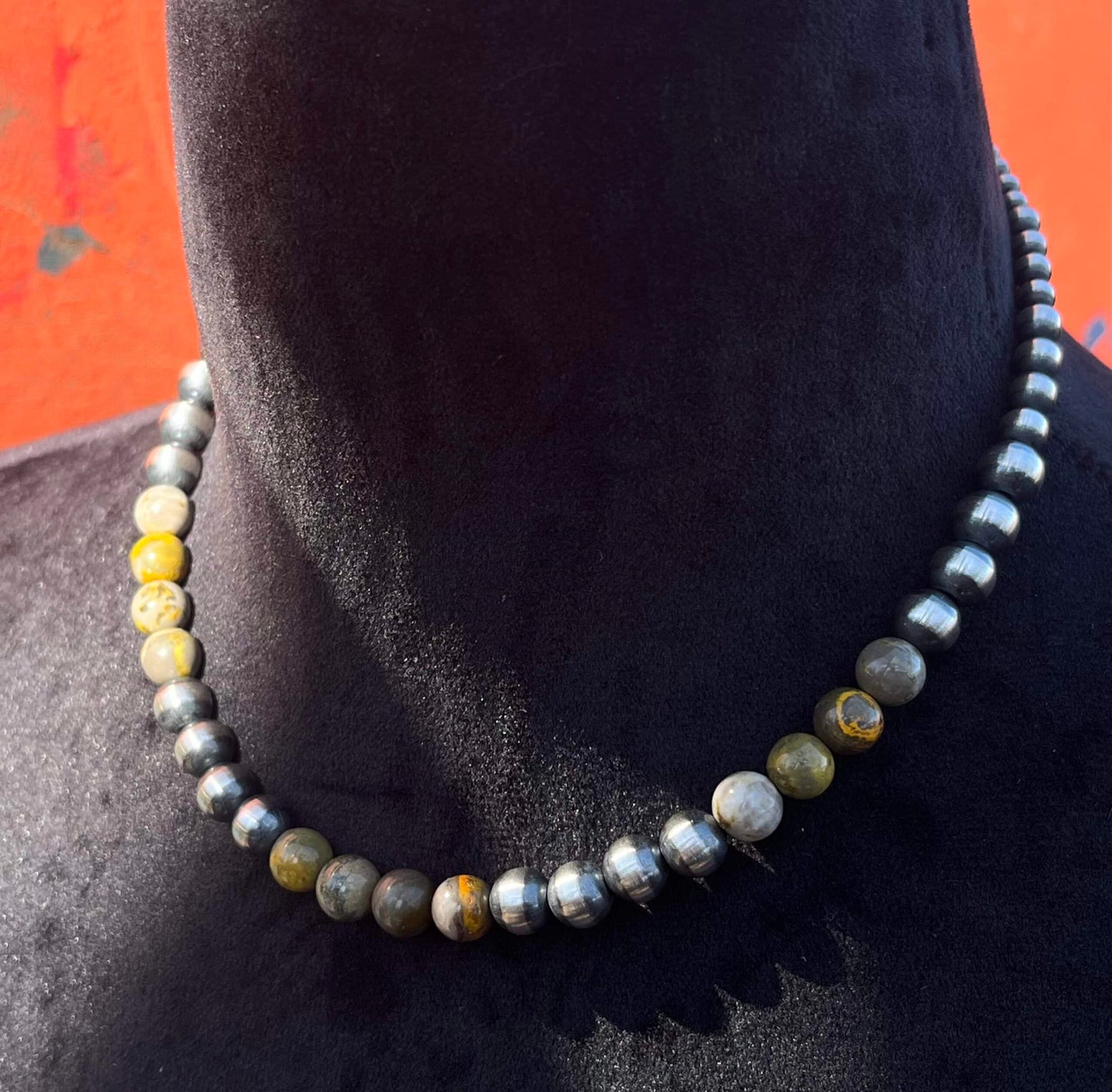Navajo Pearl Necklace with Bumble Bee Jasper - 16"