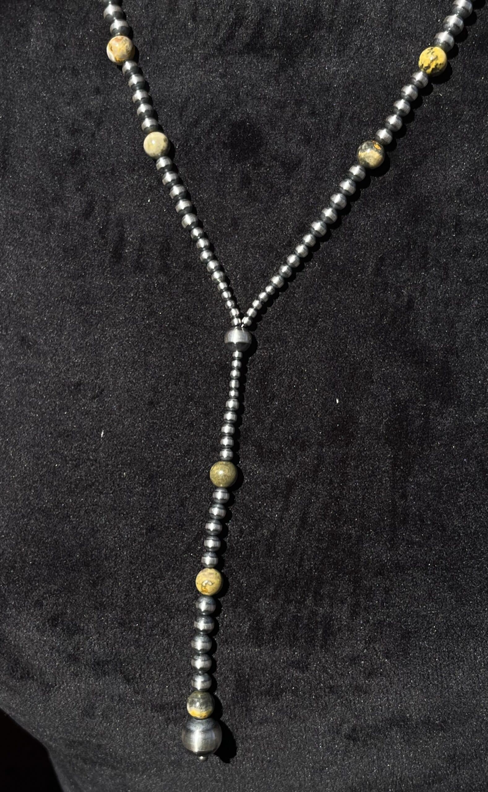 Navajo Pearl Lariat with Bumble Bee Jasper