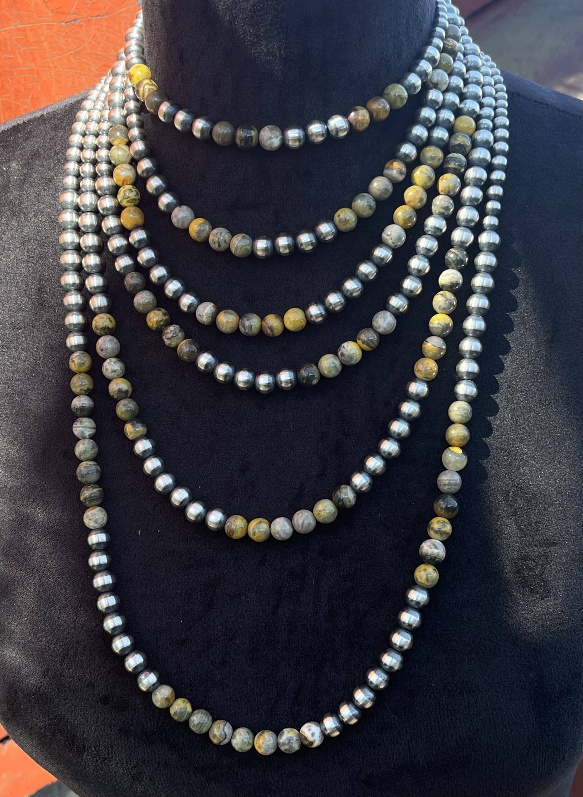 Navajo Pearl Necklace with Bumble Bee Jasper