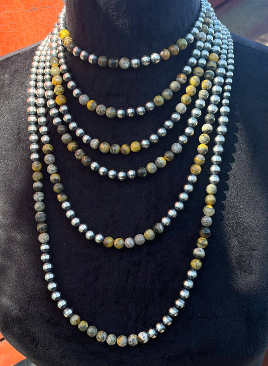 Navajo Pearl Necklace with Bumble Bee Jasper
