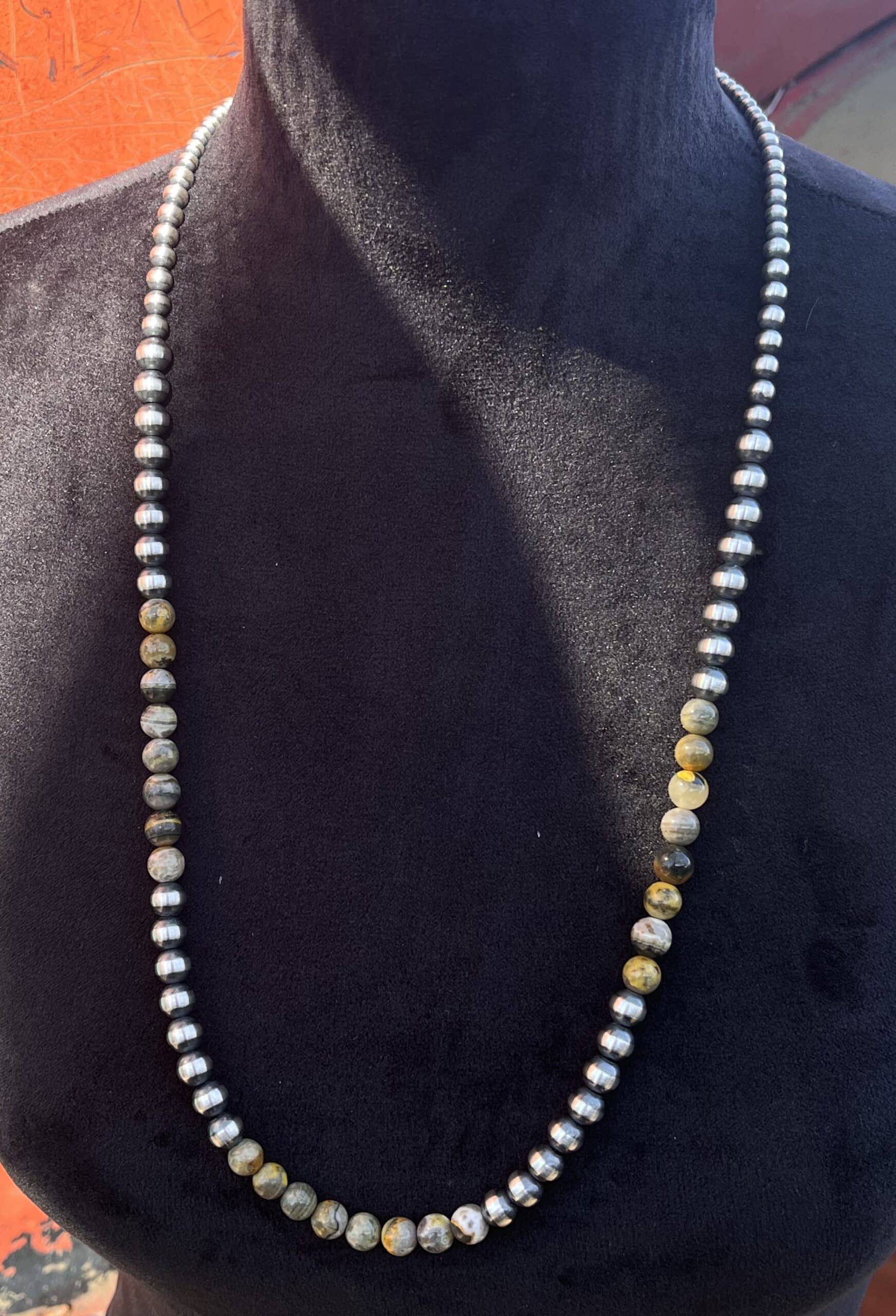 Navajo Pearl Necklace with Bumble Bee Jasper - 30"