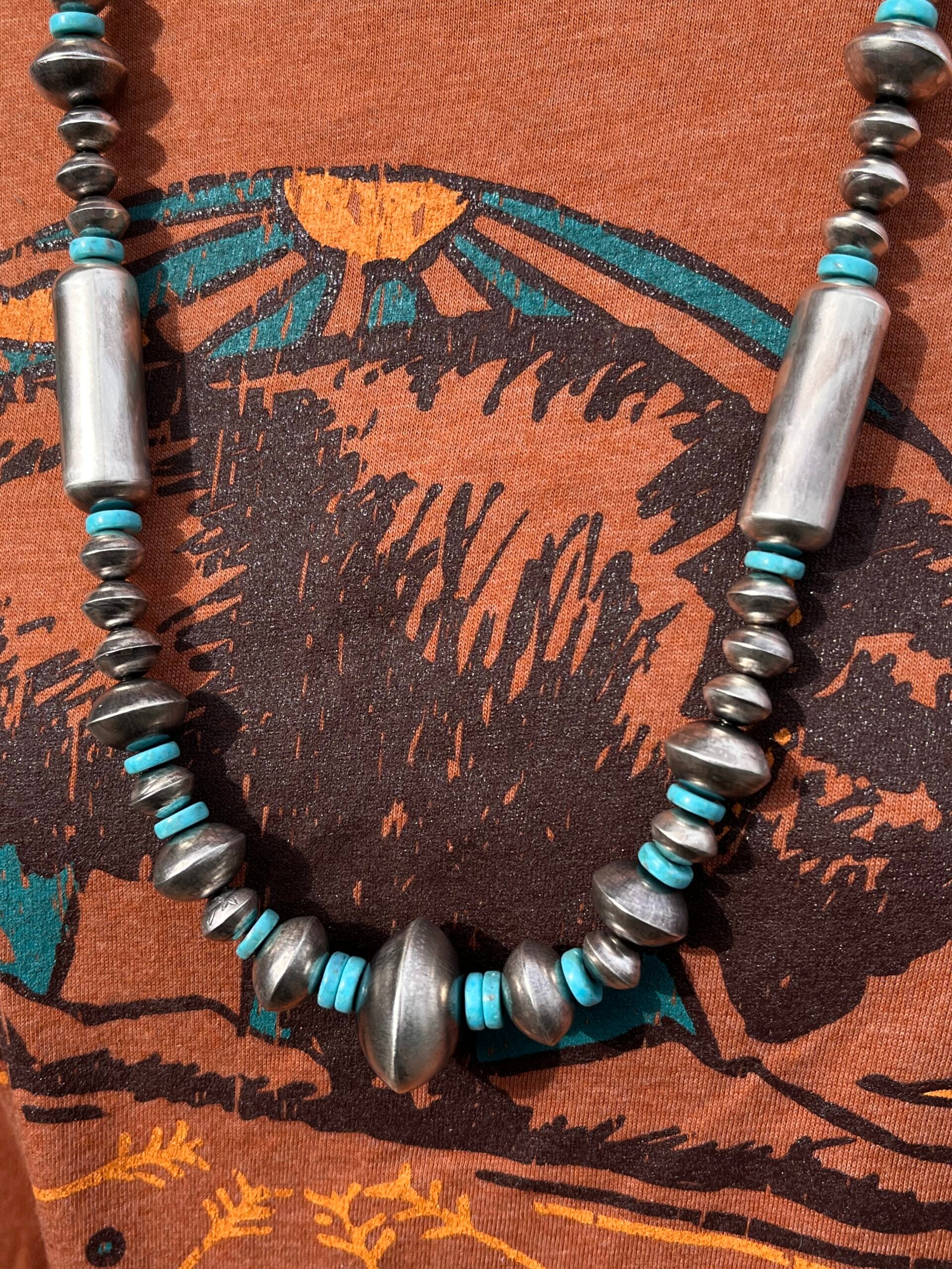 Navajo Pearl and Kingman Turquoise Necklace