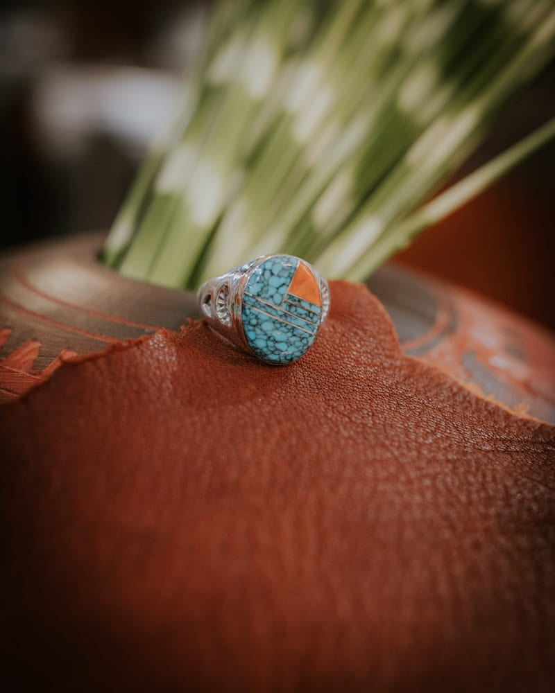 Kingman Turquoise &amp; Spiny Oyster Ring Sz. 11.5