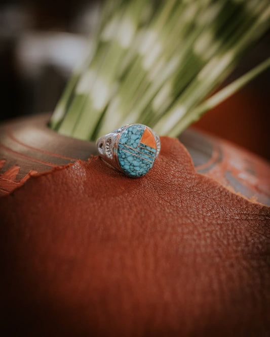Kingman Turquoise &amp; Spiny Oyster Ring Sz. 11.5