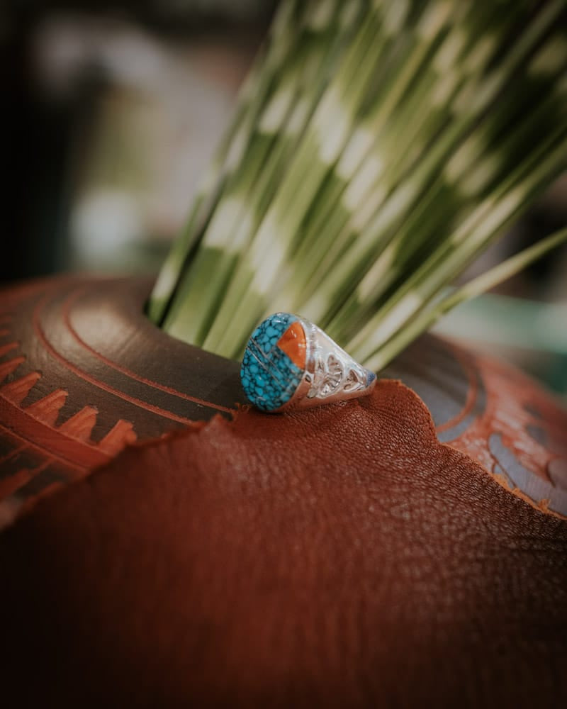 Kingman Turquoise &amp; Spiny Oyster Ring Sz. 11.5