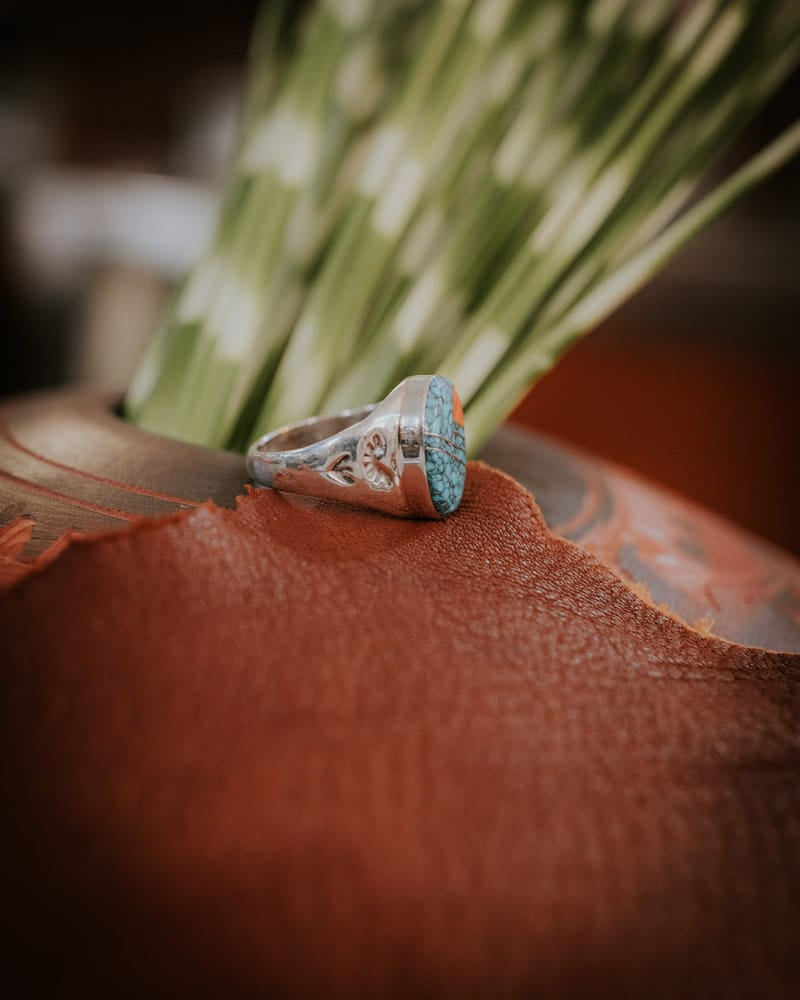 Kingman Turquoise &amp; Spiny Oyster Ring Sz. 11.5