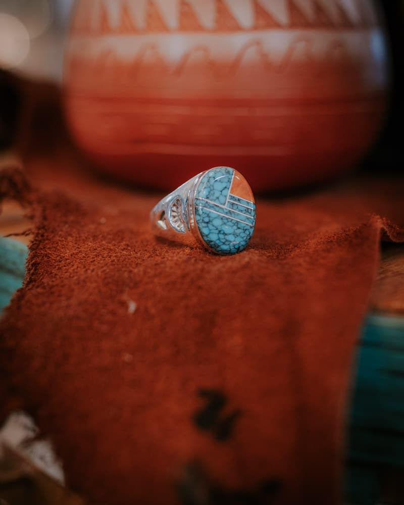 Kingman Turquoise &amp; Spiny Oyster Ring Sz. 11.5