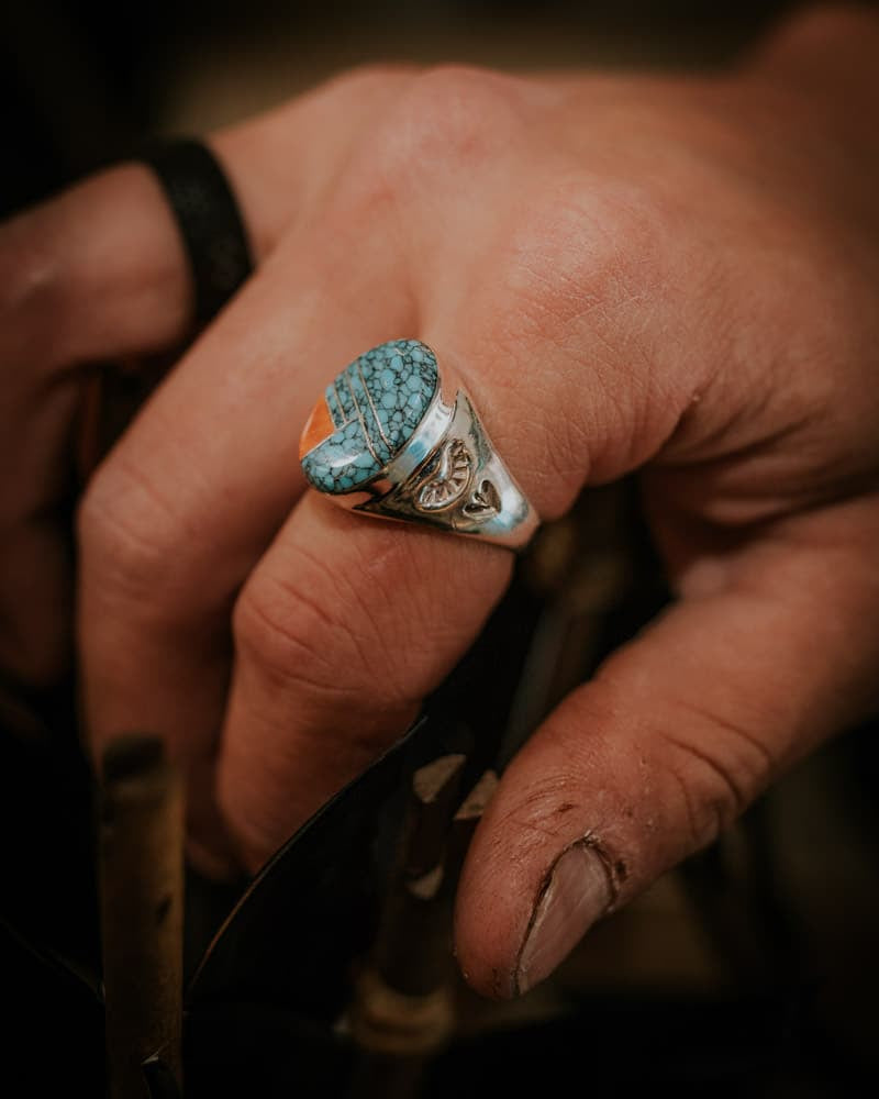 Kingman Turquoise &amp; Spiny Oyster Ring Sz. 11.5