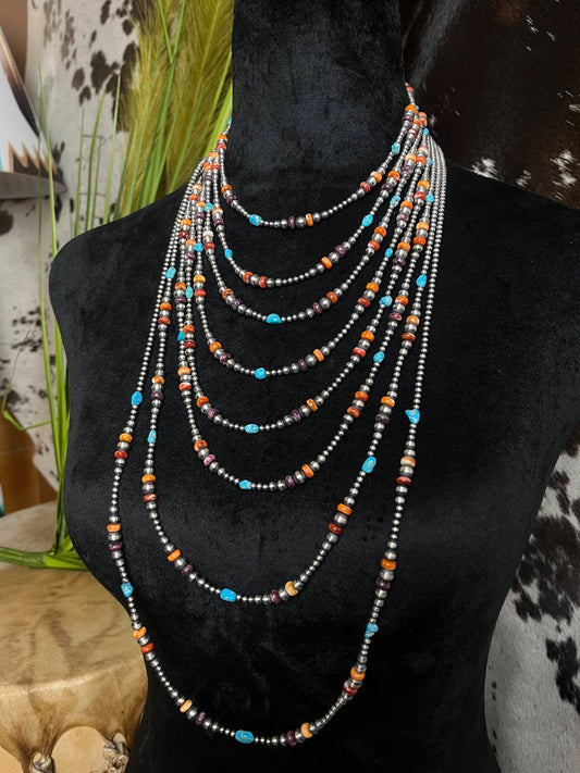 Navajo Pearl Necklace w/ Kingman Turquoise and Spiny Oyster - Various Lengths