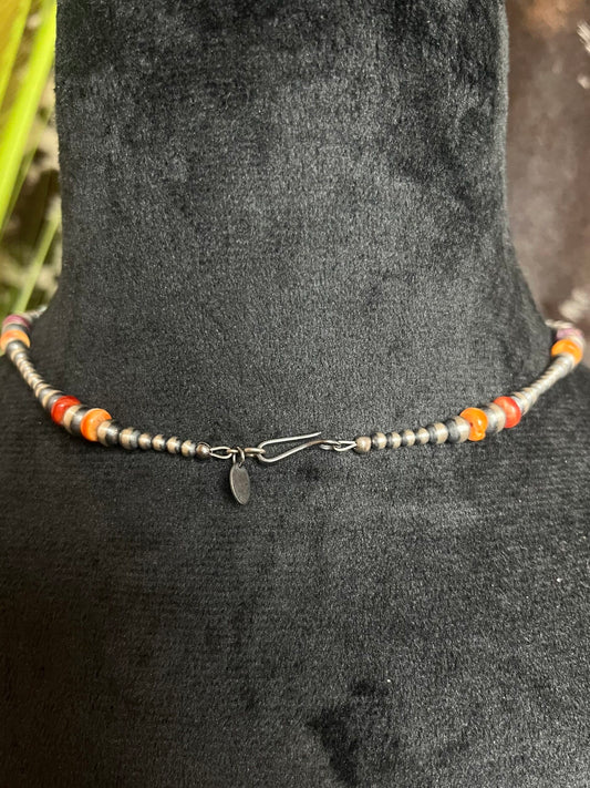 Navajo Pearl Necklace w/ Kingman Turquoise and Spiny Oyster - Various Lengths