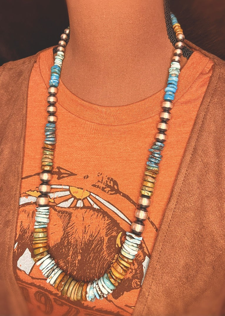 26in. Navajo Pearl and Royston Heishi Necklace
