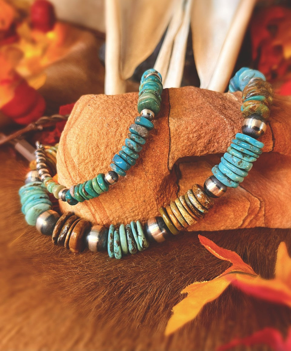 26in. Navajo Pearl and Royston Heishi Necklace