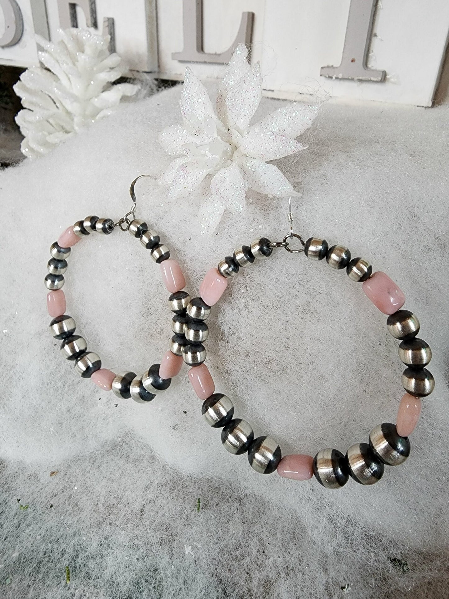 Navajo Pearl w/Peruvian  Pink Opal Earrings