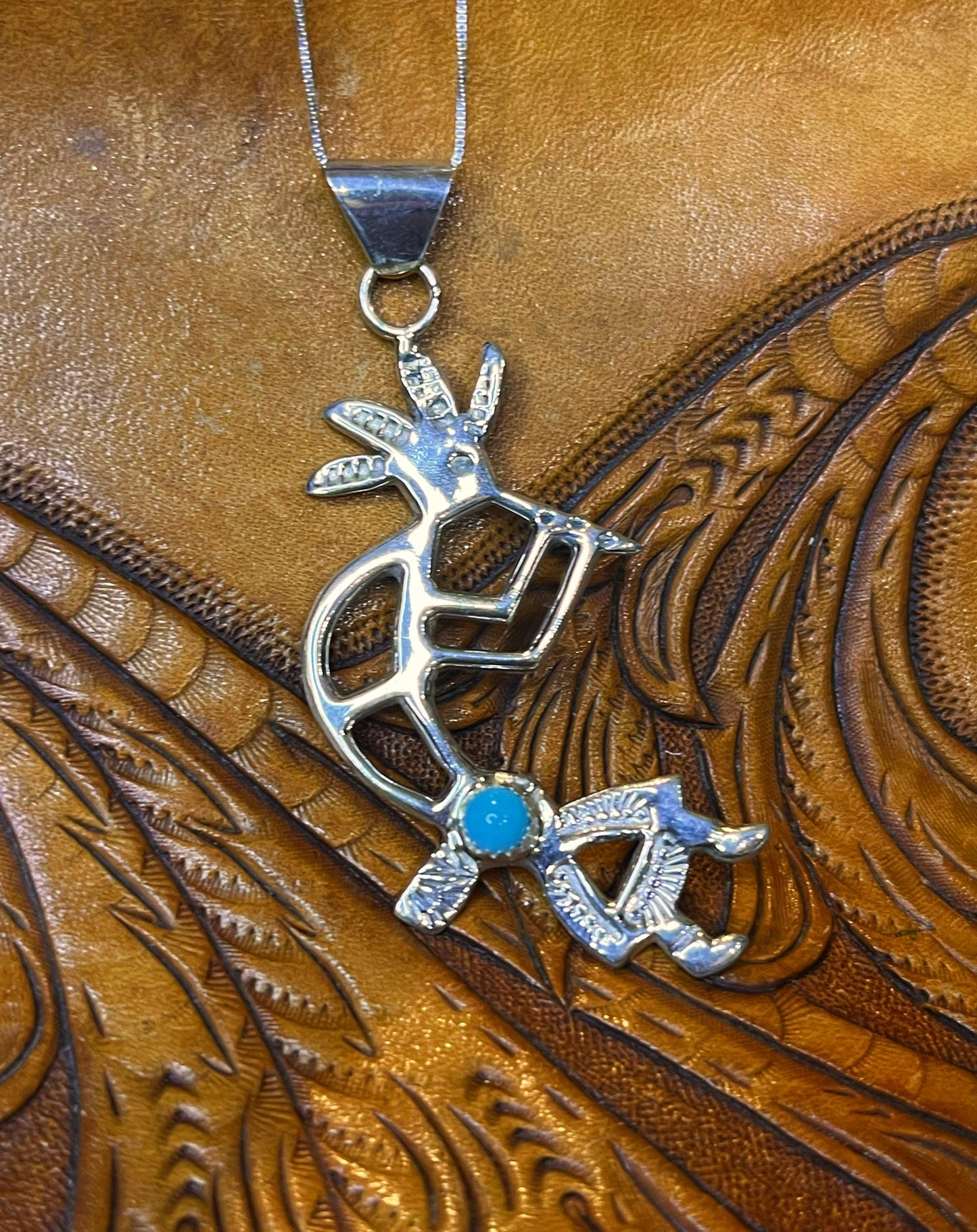 Sleeping Beauty Turquoise Kokopeli Necklace