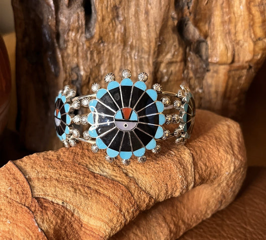 Zuni Inlay Sunface Necklace, Earring, Cuff and Ring Set