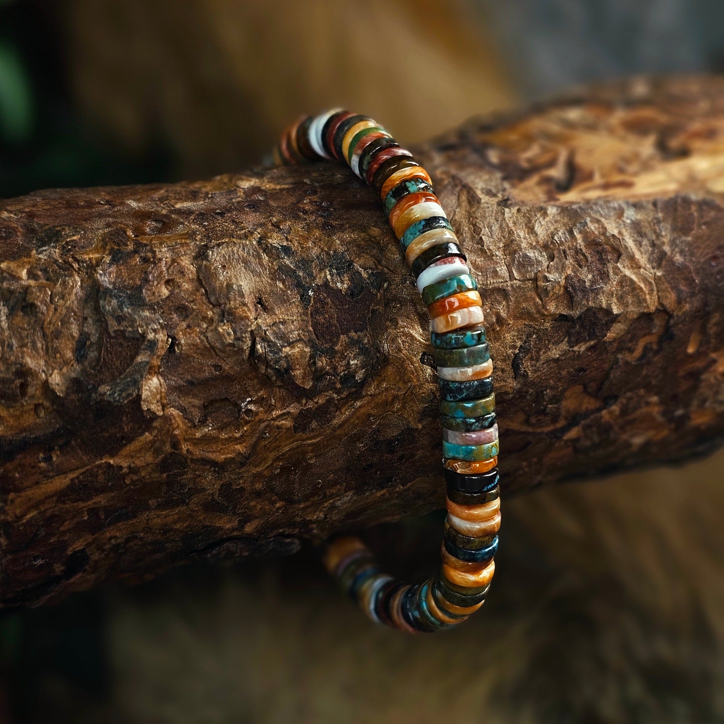 Kingman Turquoise and Spiny Oyster Heishi Bracelet