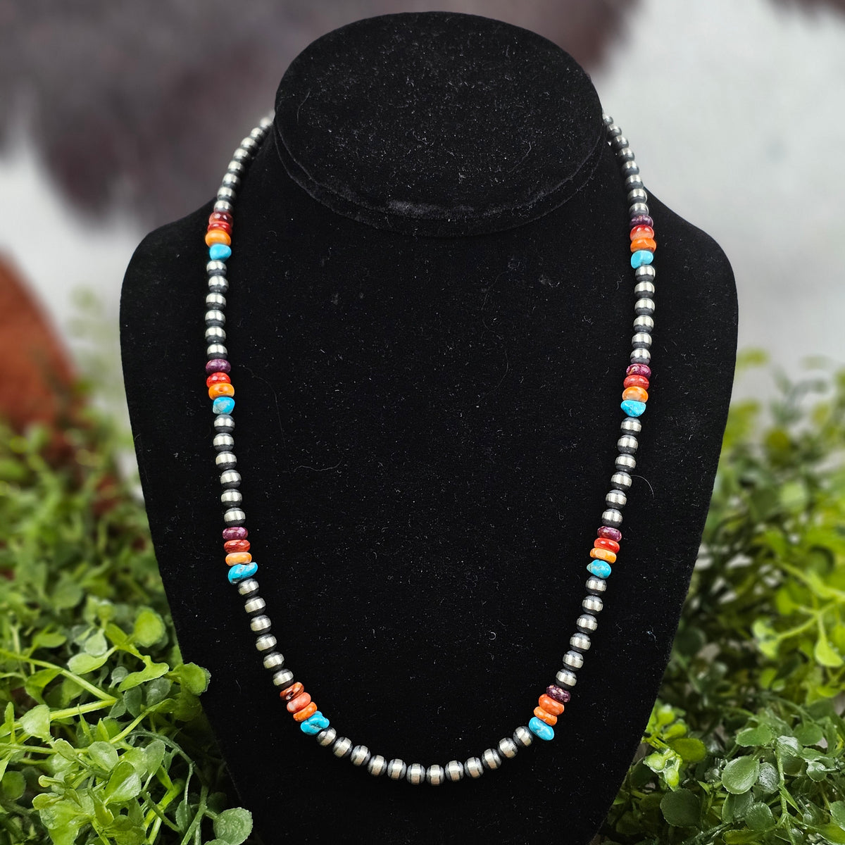 Navajo Pearl Necklace w/ Kingman Turquoise and Spiny Oyster Stone - Various Styles