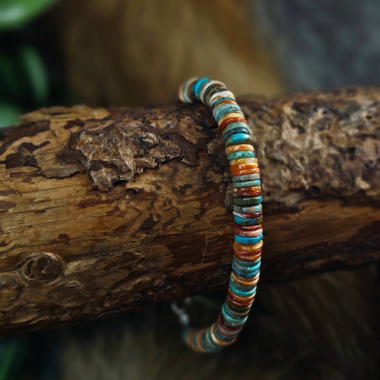 Kingman Turquoise and Spiny Oyster Heishi Bracelet