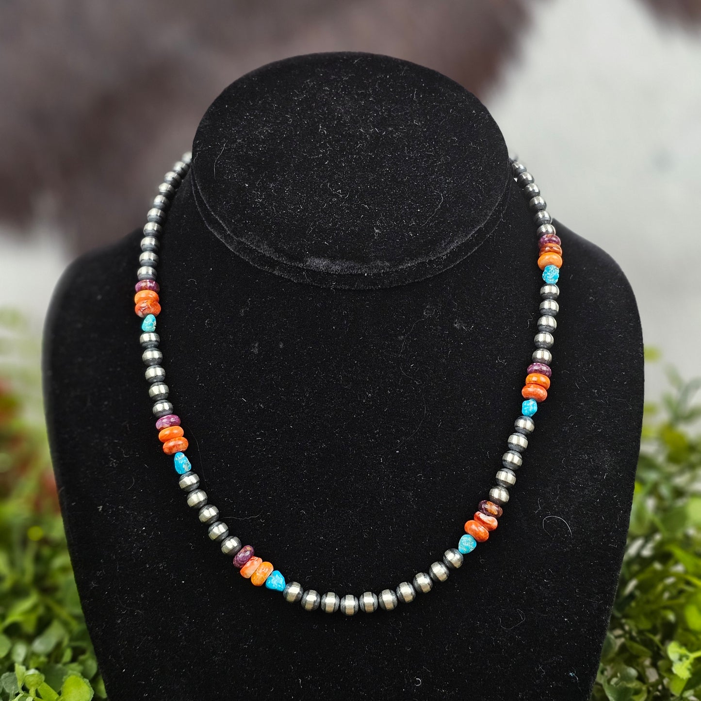 Navajo Pearl Necklace w/ Kingman Turquoise and Spiny Oyster Stone - Various Styles