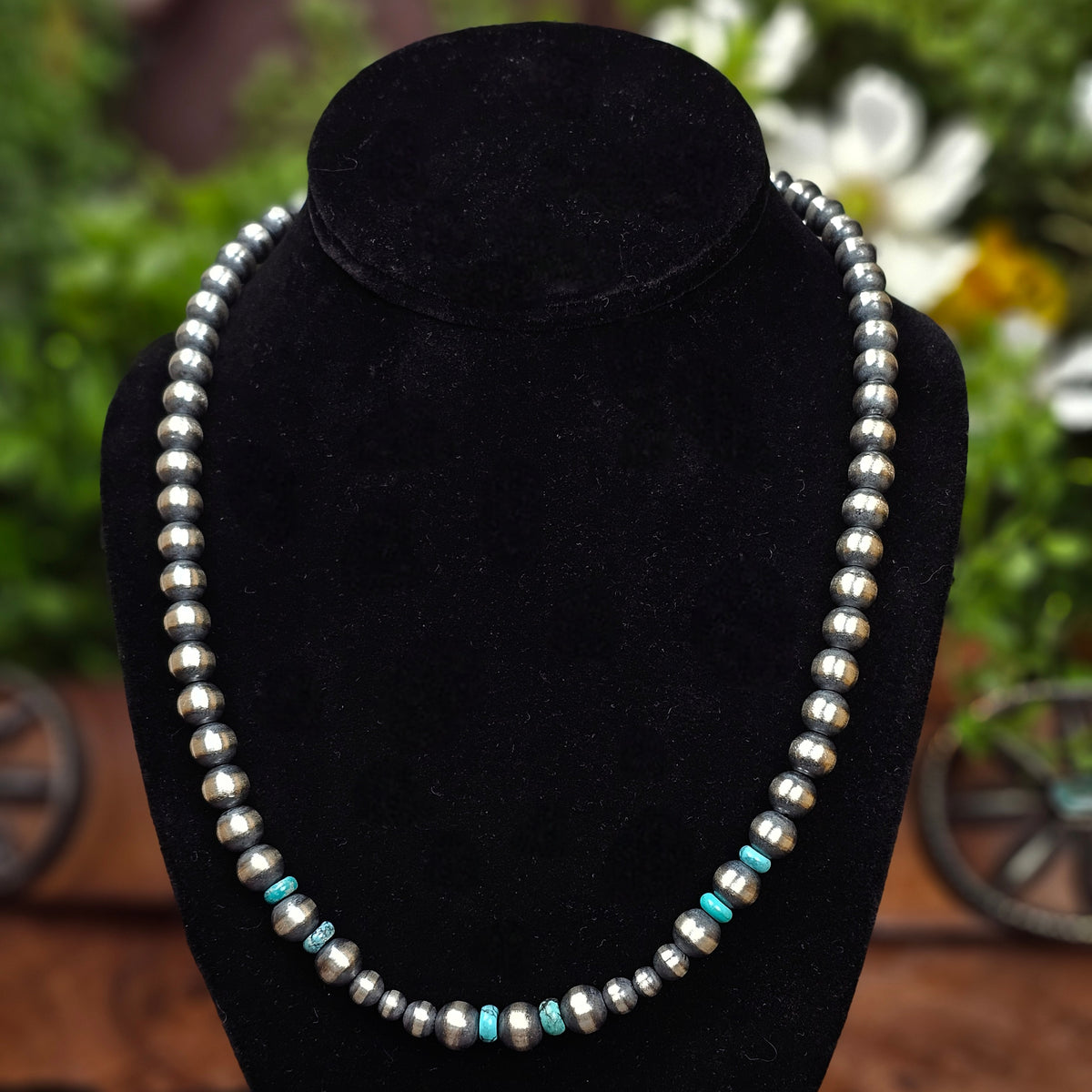 Navajo Pearl Necklace w/ Kingman Turquoise - Various Lengths