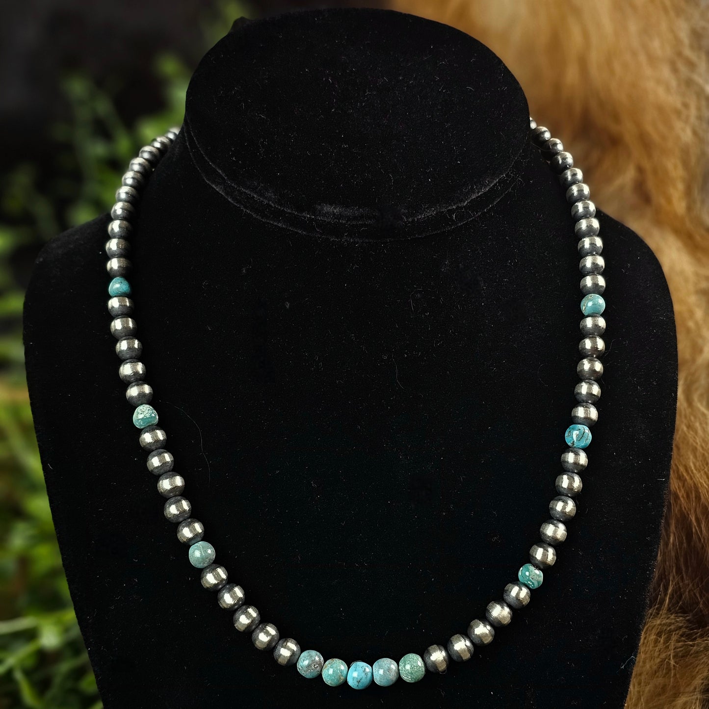 18in. Navajo Pearl Necklace w/ Kingman Turquoise - Various Styles