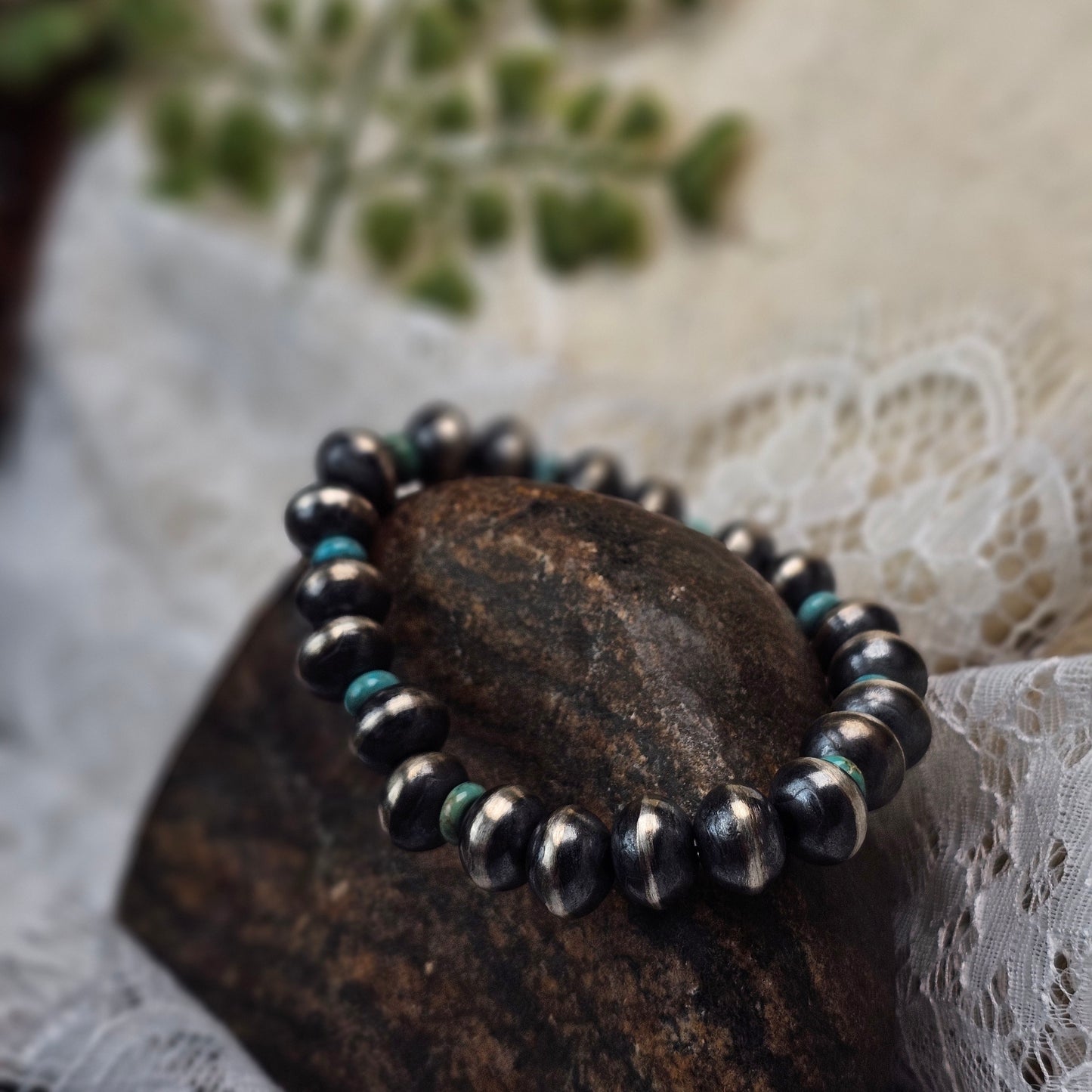 Navajo Pearl Stretch Bracelet w/ Royston Turquoise and Saucer Beads - Various Styles