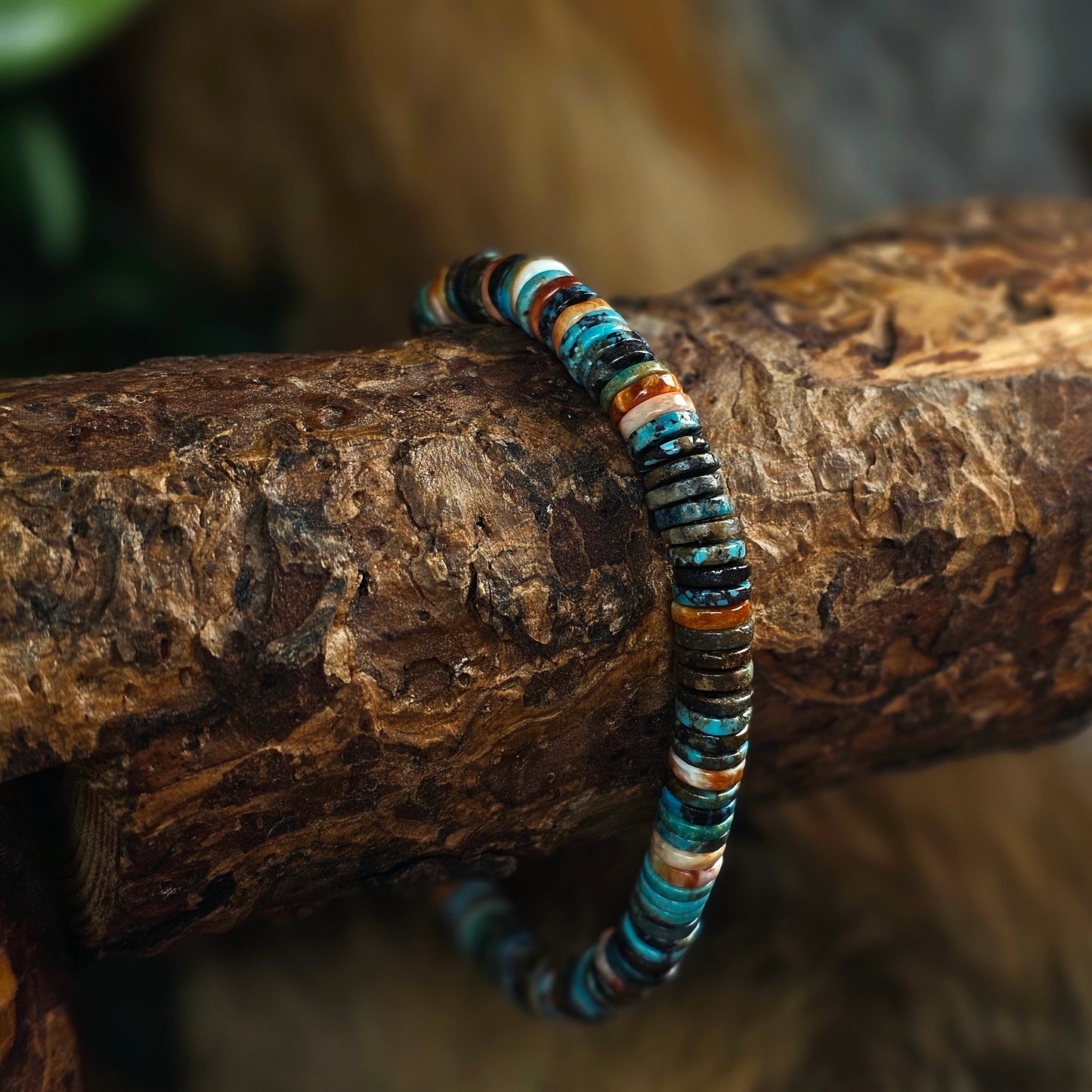 Kingman Turquoise and Spiny Oyster Heishi Bracelet