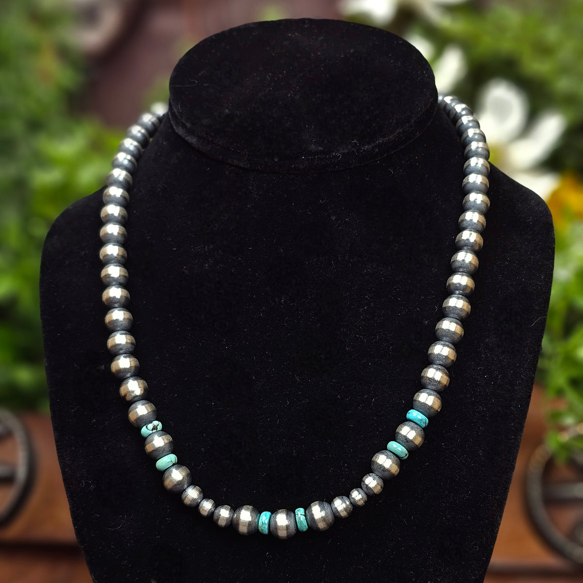 Navajo Pearl Necklace w/ Kingman Turquoise - Various Lengths